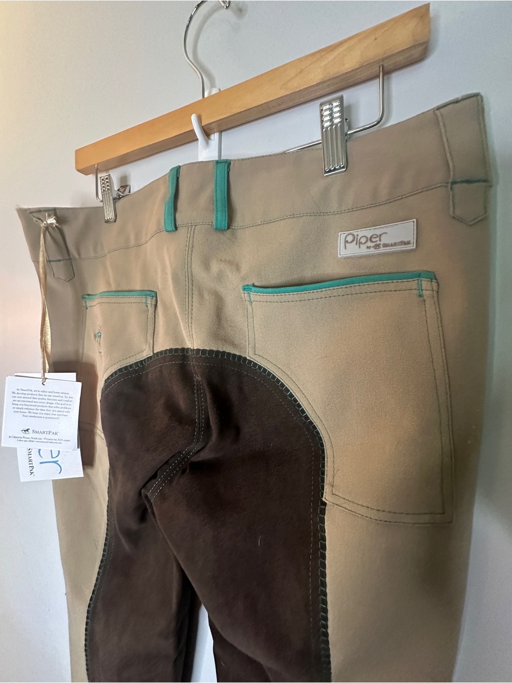 Piper Tan Riding Breeches with teal trim suede full seat equestrian pants NWT - Picture 6 of 6